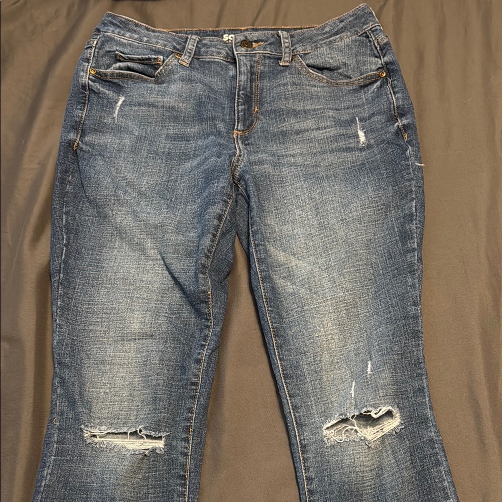 Sonoma Blue Straight Leg Jeans with Vintage Distressing
